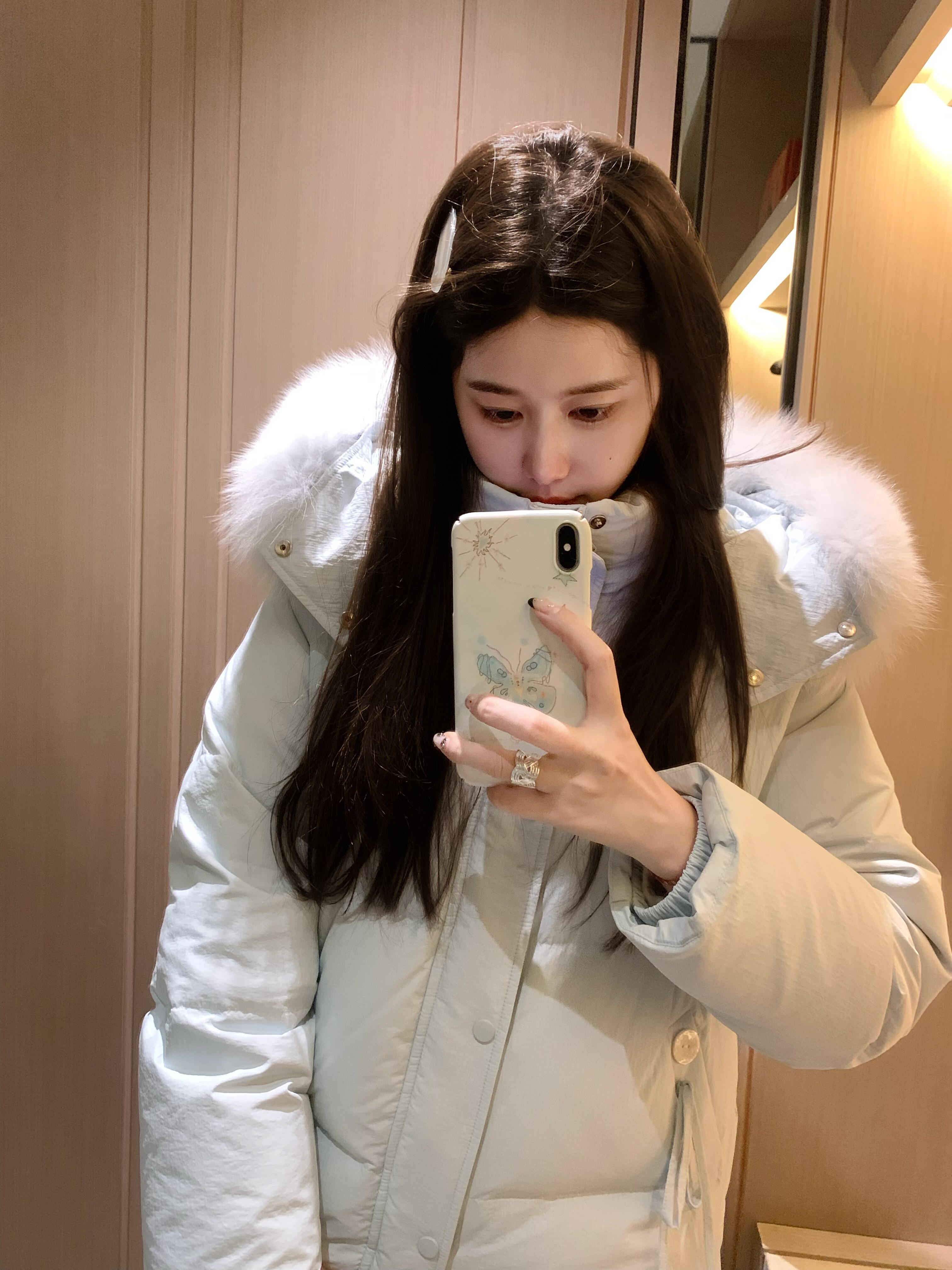 PINKMOON/冬日暖暖 奶灰蓝显白羽绒服 90新国标白鸭绒外套