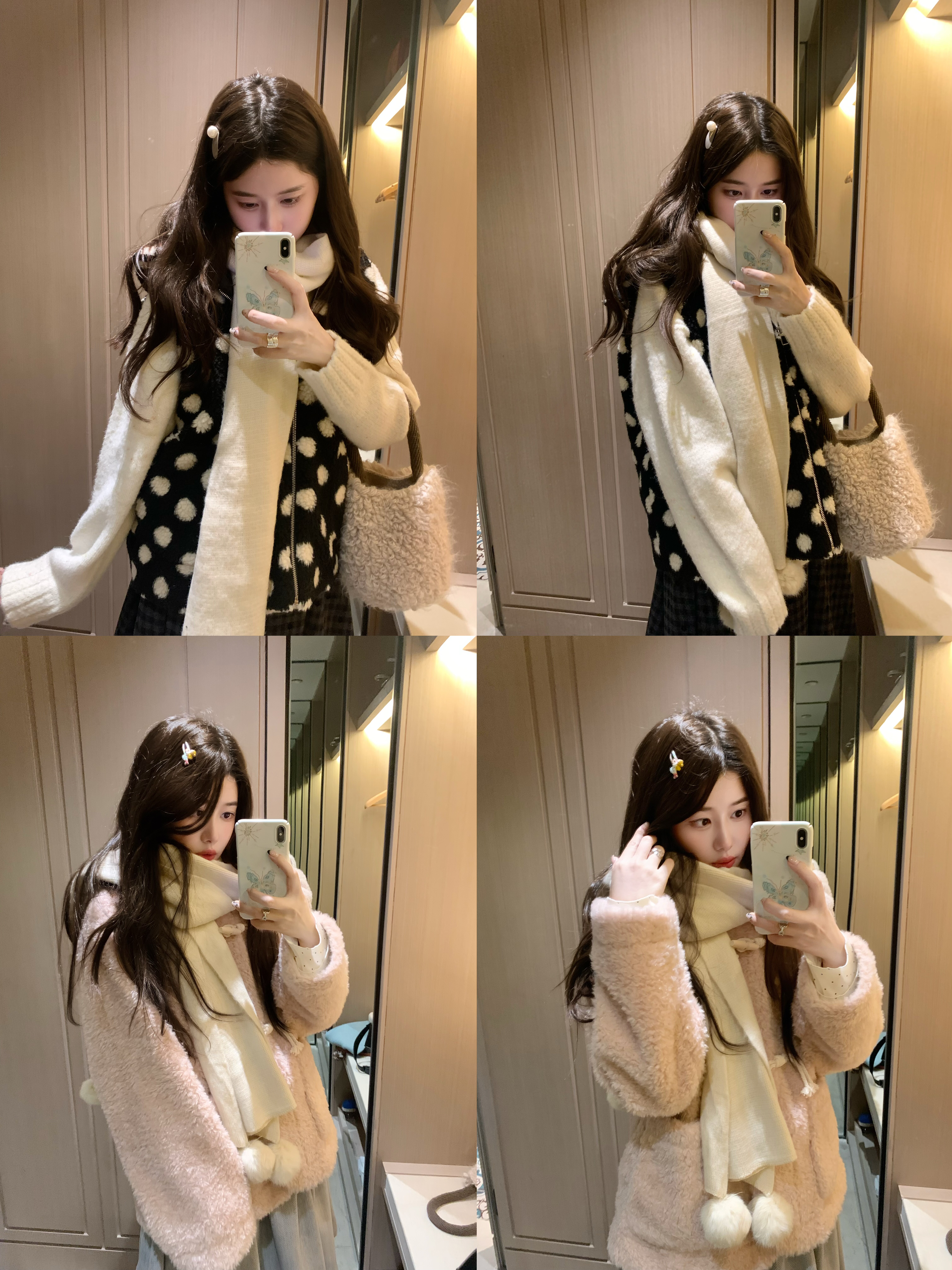 PINKMOON/奶杏色 软fufu羊绒感毛球围巾