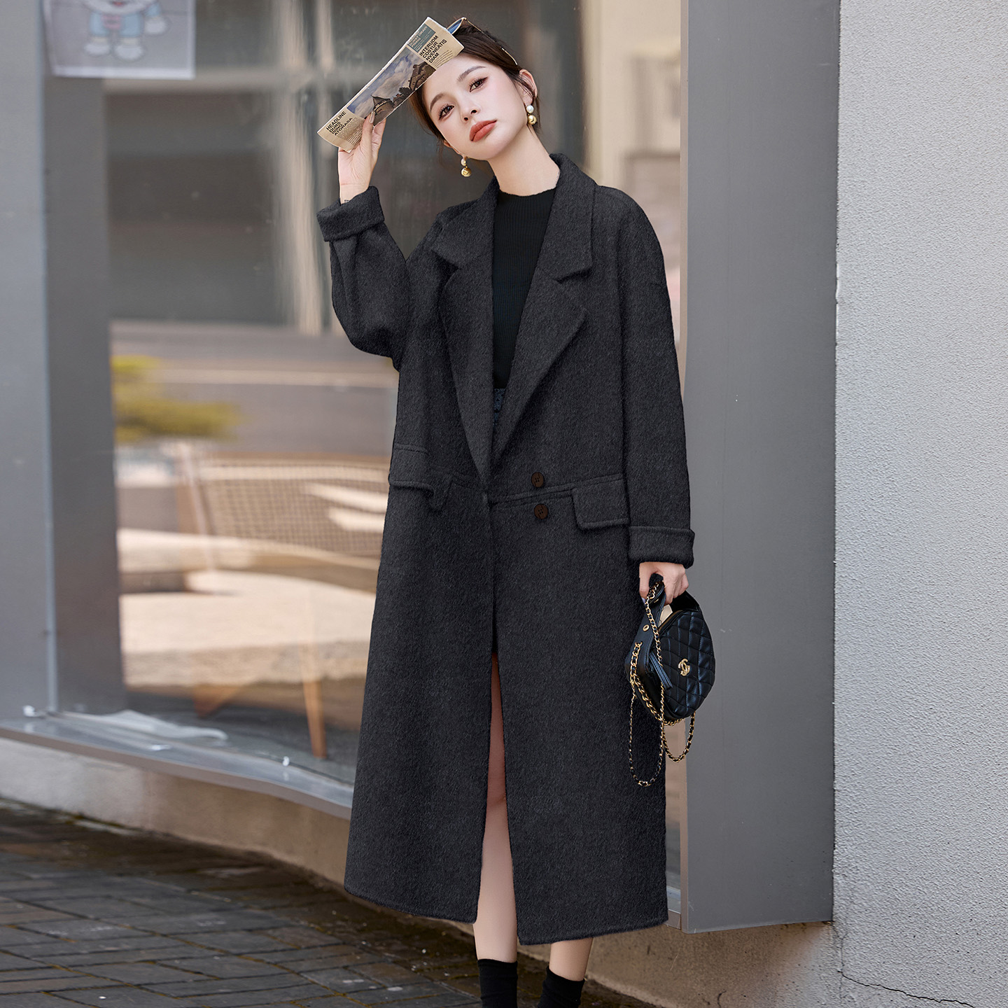 加长版宽松西装领双面纯羊毛外套2025新款大衣女气质韩版羊绒女款