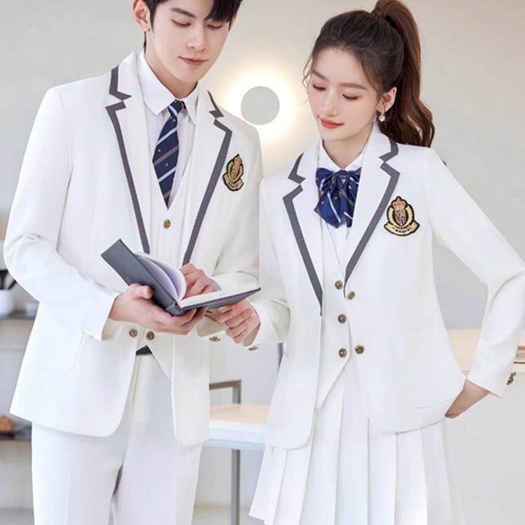 白色西装套装女春秋新款学院风jk制服正装男女同款西服百褶裙校服