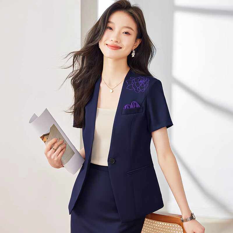 新中式国风西装女夏季短袖礼仪职业套装酒店前台大堂经理工作服夏