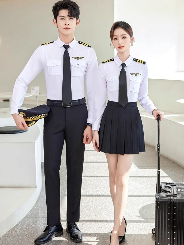 白色衬衫女长袖春季新款铁路乘务员制服空姐衬衣套装职业装工作服