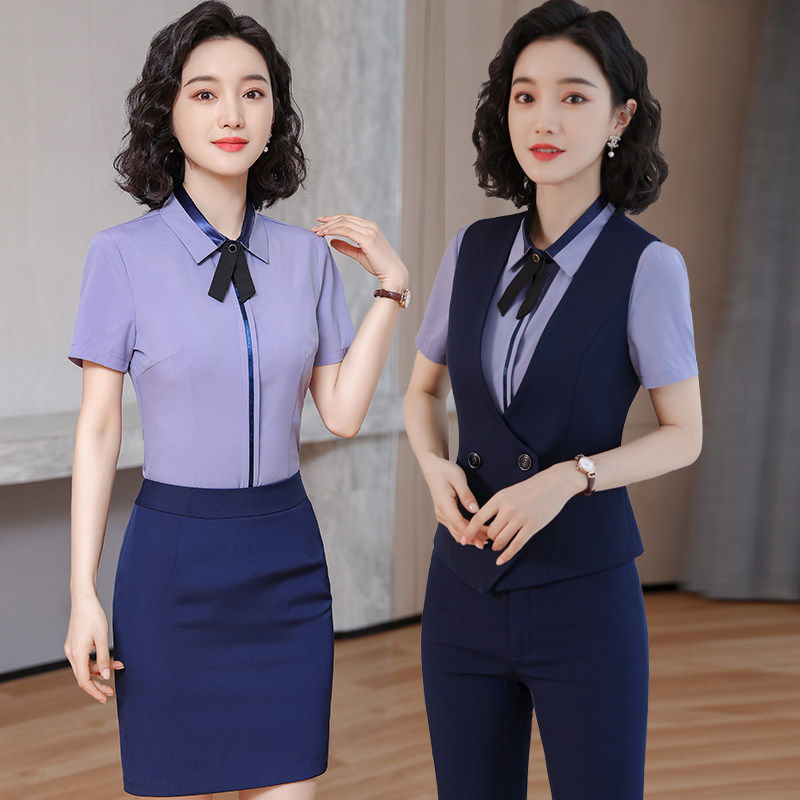 美容师工作服夏装短袖新款酒店前台收银服务员空姐制服职业套装女