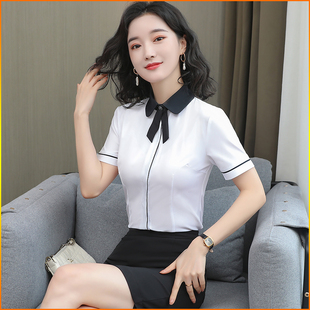 酒店前台工作装女短袖餐饮饭店前厅服务员工作服夏季职业衬衫套装