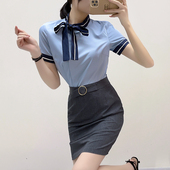 高端售楼部美容师酒店前台工作服女夏季 衬衫 短袖 空姐制服职业套装