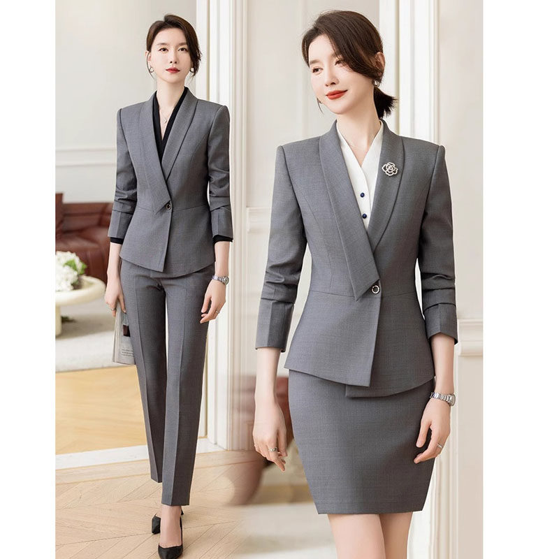 灰色西装套装女职业装春秋酒店经理工作服珠宝店前台西服工装正装