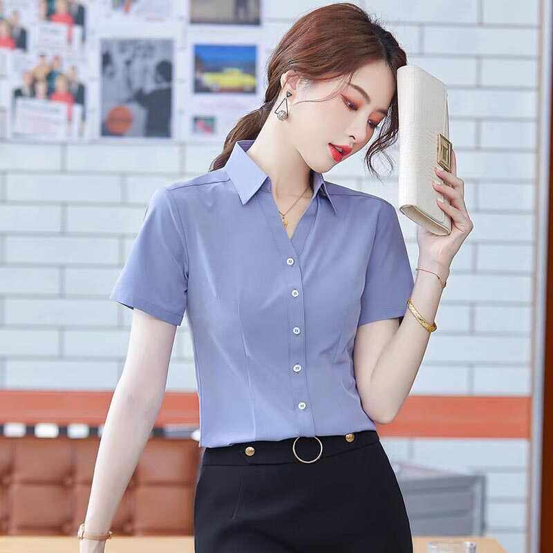 短袖衬衫女新款2024年夏季薄款职业雪纺衫衬衣工作服女装工装上衣