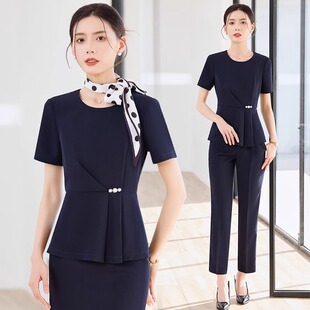 高端职业西装套装女夏季薄款OL气质通勤正装套裙前台美容师工作服