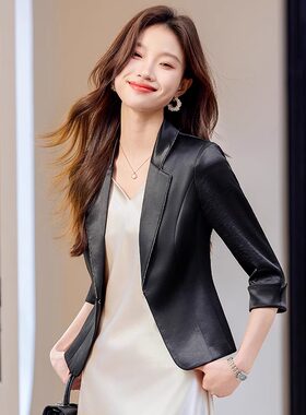 醋酸缎面西装外套女夏季薄款中袖