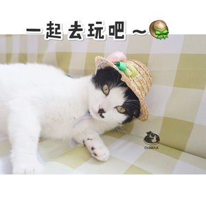 【Olimilk】清仓！宠物猫咪狗狗草帽头饰外出遮阳帽 宠物用品