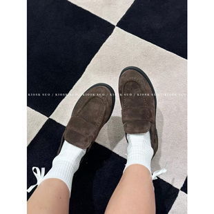 KIOSK SUO 25ss新款三角标乐福鞋女厚底真皮复古一脚蹬粗跟单鞋