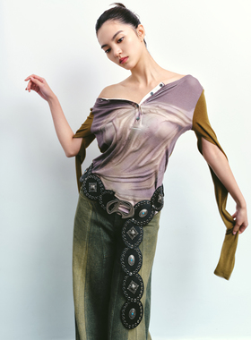 【年终清仓】三折 Boujee原创雕塑印花亨利打底两穿上衣长袖复古