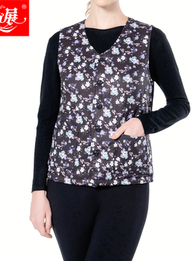 永展中老年马甲女秋冬季纯羊毛保暖背心女坎肩加厚外穿8969