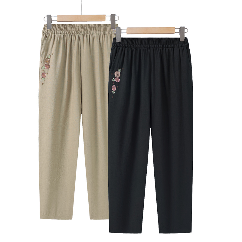 中老年夏季女裤宽松休闲直筒裤松紧腰新款夏日妈妈夏天九分裤子