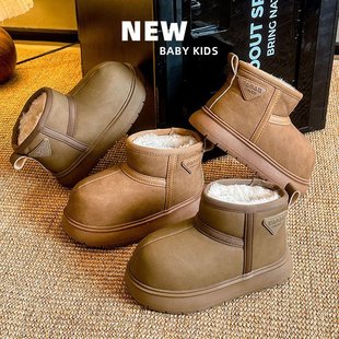 儿童卡皮巴拉雪地靴秋冬季新款女童丑萌大头棉靴加绒加厚防水棉鞋