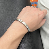 钛钢男士 手镯女复古星星刻印锤印手环高级感小众设计街头可调节