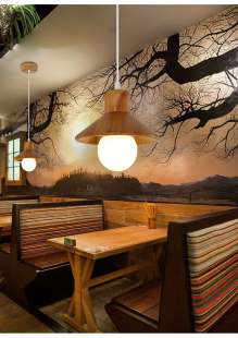 日式木制古木屋床头吊灯小吃店餐桌吧台商业灯木色阁楼斜顶小吊灯