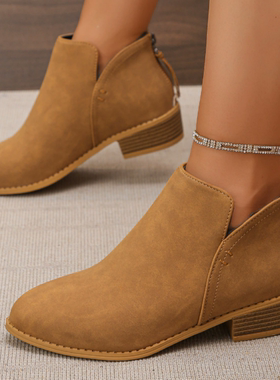 2025靴子女8cm粗跟短靴women high heels shoes for ladies boots