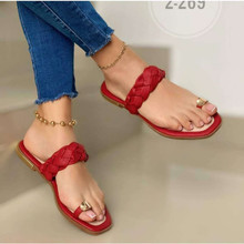 43size编织夹脚拖鞋女Summer Fashion Flat Sandals Slippers Wom