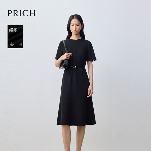 【醋酸】PRICH简约智性A摆收腰连衣裙2026夏季新款气质通勤裙子女