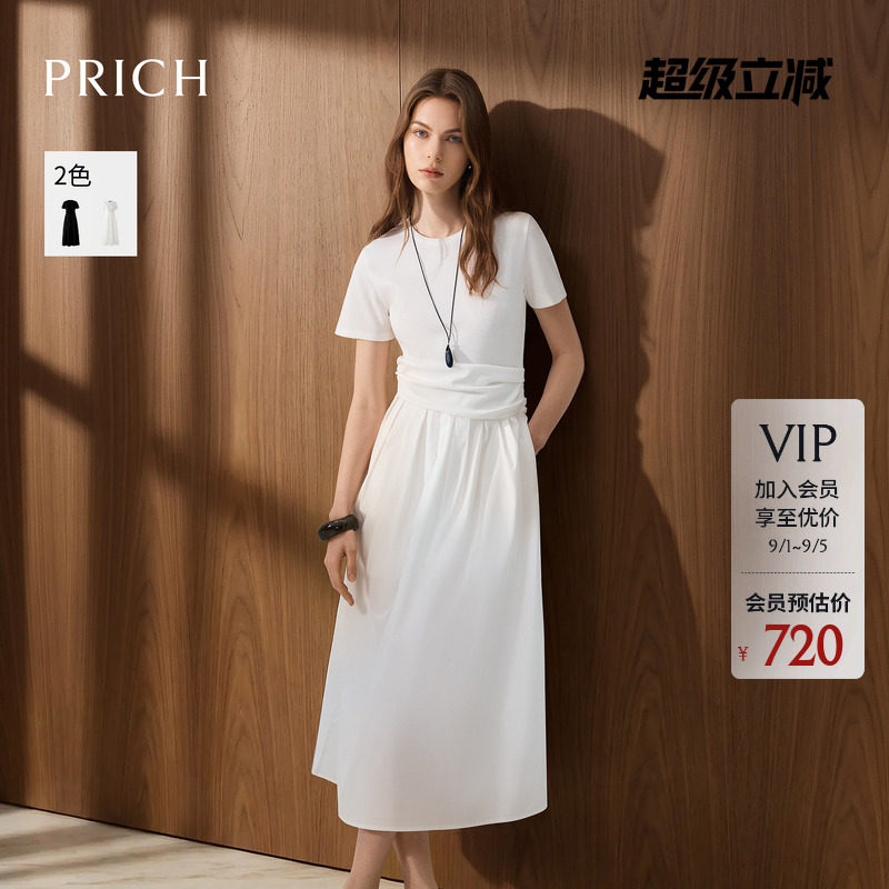 PRICH短袖褶皱收腰显瘦连衣裙图片