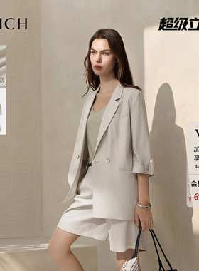 【亚麻】PRICH简约松弛感双排扣七分袖西装2026夏新款通勤外套女