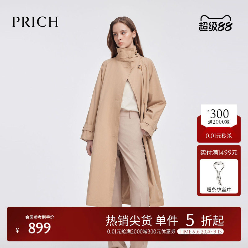 PRICH时尚英伦风休闲直筒长款风衣早秋松弛感通勤中长款外套女图片