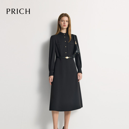 PRICH法式复古工装风衬衫连衣裙2026秋季新款通勤收腰中长裙子女
