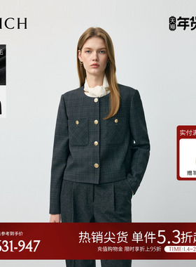 PRICH时尚复古小香风羊毛格纹西装2025冬季新款气质优雅短外套女