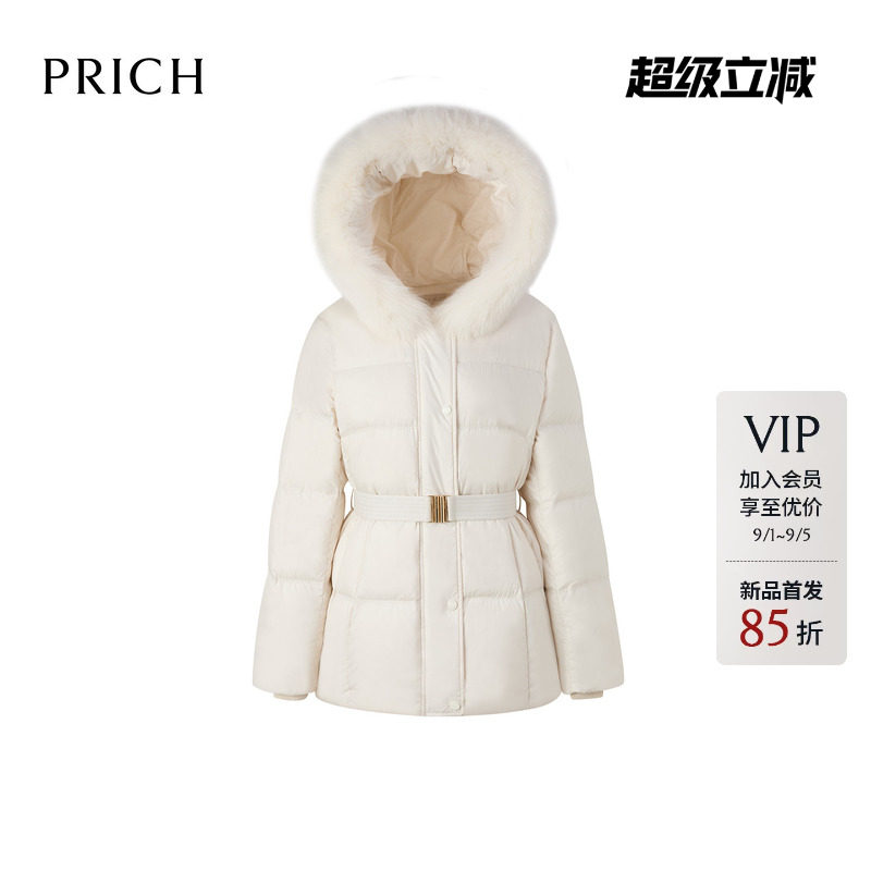 【匈牙利鸭绒】PRICH狐狸毛领气质连帽收腰羽绒服2026冬季新款女