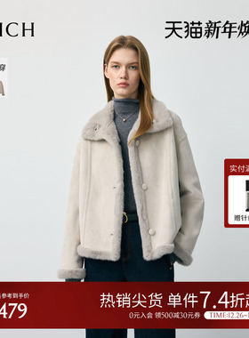PRICH时尚复古双面穿软糯毛绒感外套2025冬季新款短款皮草上衣女