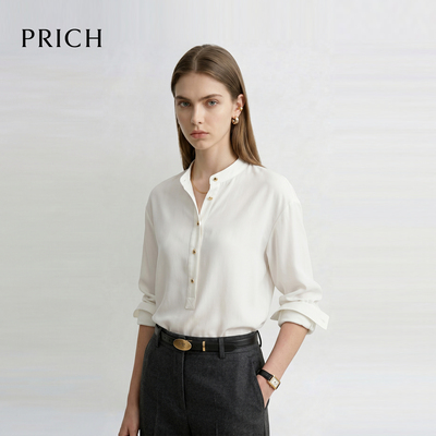 PRICH简约高智小立领纯色衬衫2026秋季新款宽松休闲通勤上衣女