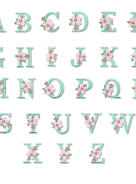 花朵英文字母数字刺绣布贴书包服装手帐本名字标记Diy装饰