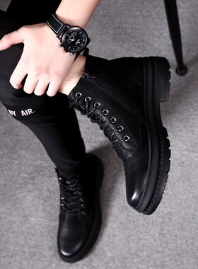 帕达索百搭男鞋高帮韩版潮流皮鞋秋季加绒保暖休闲鞋马丁靴201019