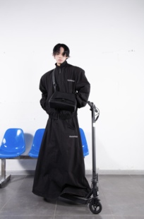 FEAR4FREE 无性别穿搭黑色运动风拖地裙摆 垫肩廓形短款夹克套装