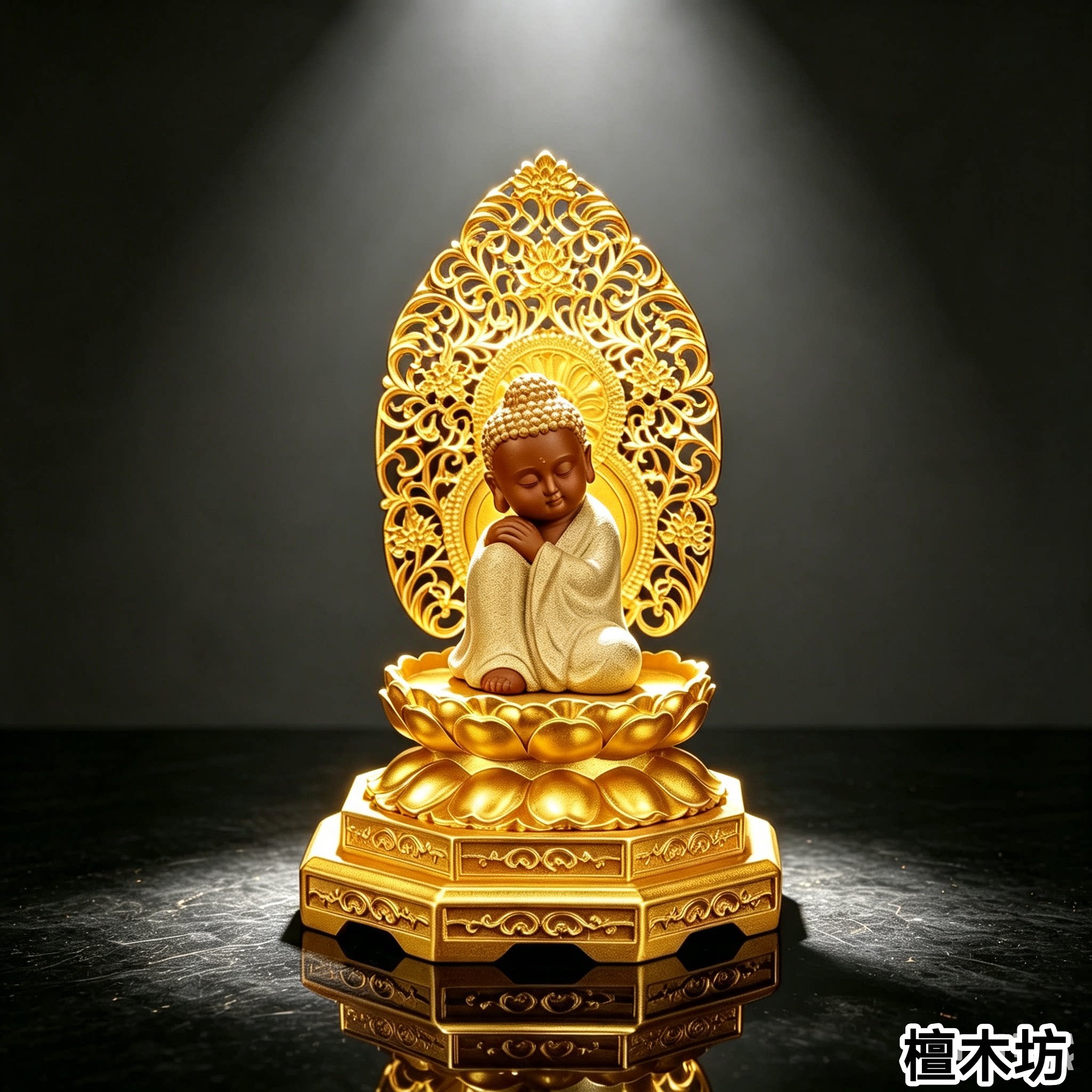 供奉观音菩萨金色莲花底座佛像图片