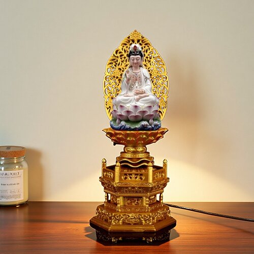供奉佛像加高金色背光莲花底座
