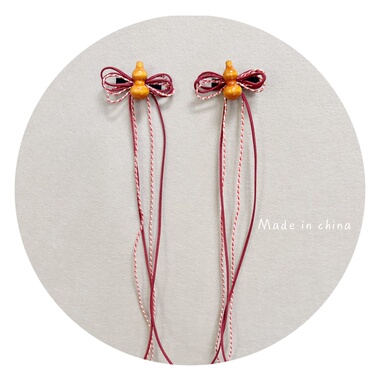 手作葫芦福禄新年拜年发夹古风铃铛发饰国风儿童红绳流苏汉服头饰