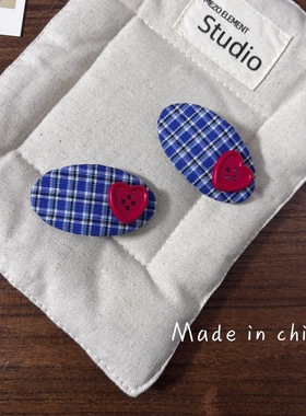 手作学院风蓝色系儿童格子Bb夹可爱侧边夹发夹对夹发卡头花头饰品