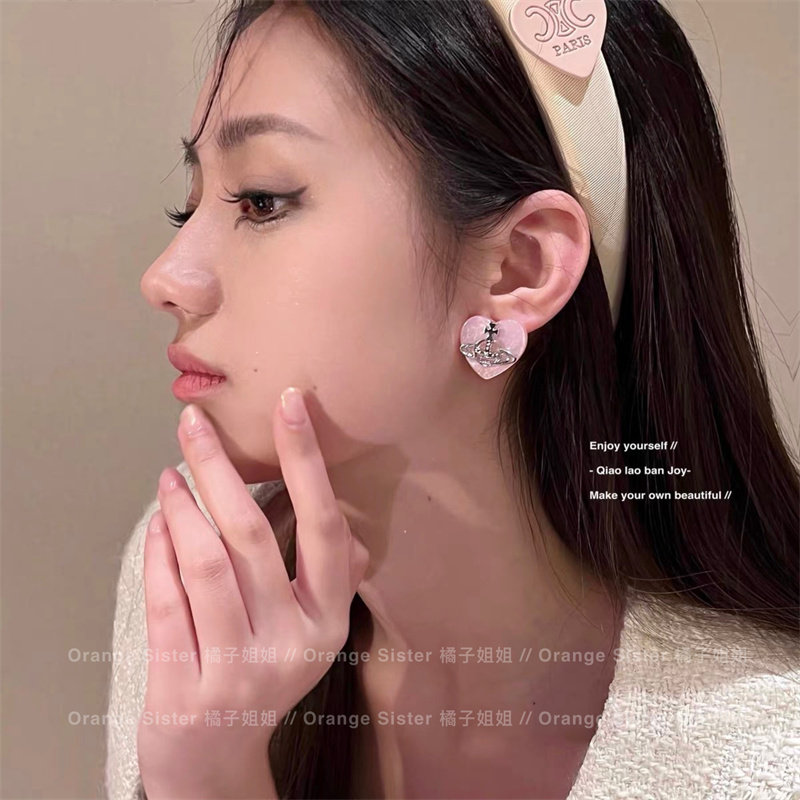 名媛风~土星爱心耳钉女夏季韩国网红气质小众耳环可爱甜美耳饰