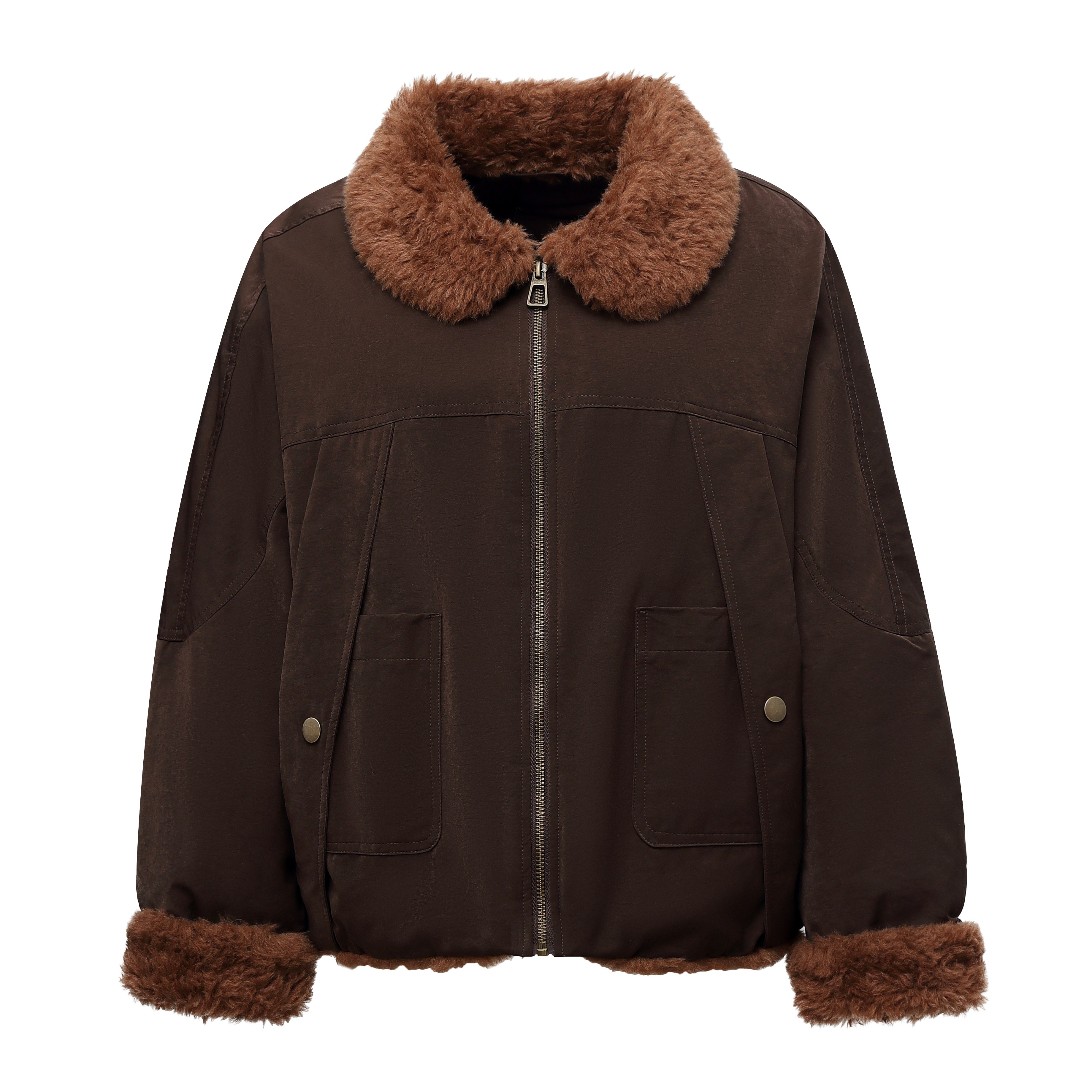 欧倪蜜 OUNIMI颜境毛绒翻领慵懒风工装感休闲夹克羽绒服88AW1363