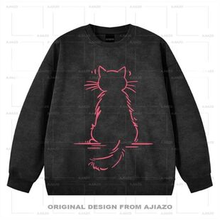 【消失的小猫】秋冬季扎染长袖T恤 宽松休闲百搭男女卫衣