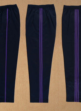 定做校服裤子一条紫杠秋春纯棉初高中小学生藏蓝黑色运动休闲校裤