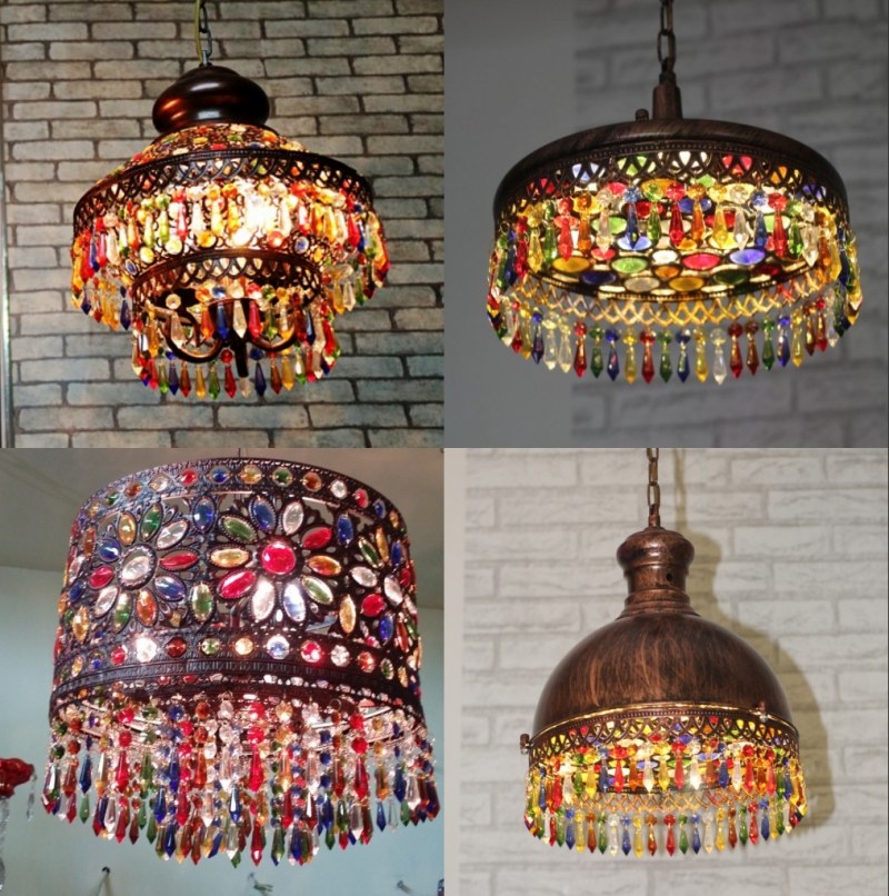 漫咖啡吊灯吧台波西米亚彩色水晶灯异域风格铁艺灯具餐厅卧室装饰