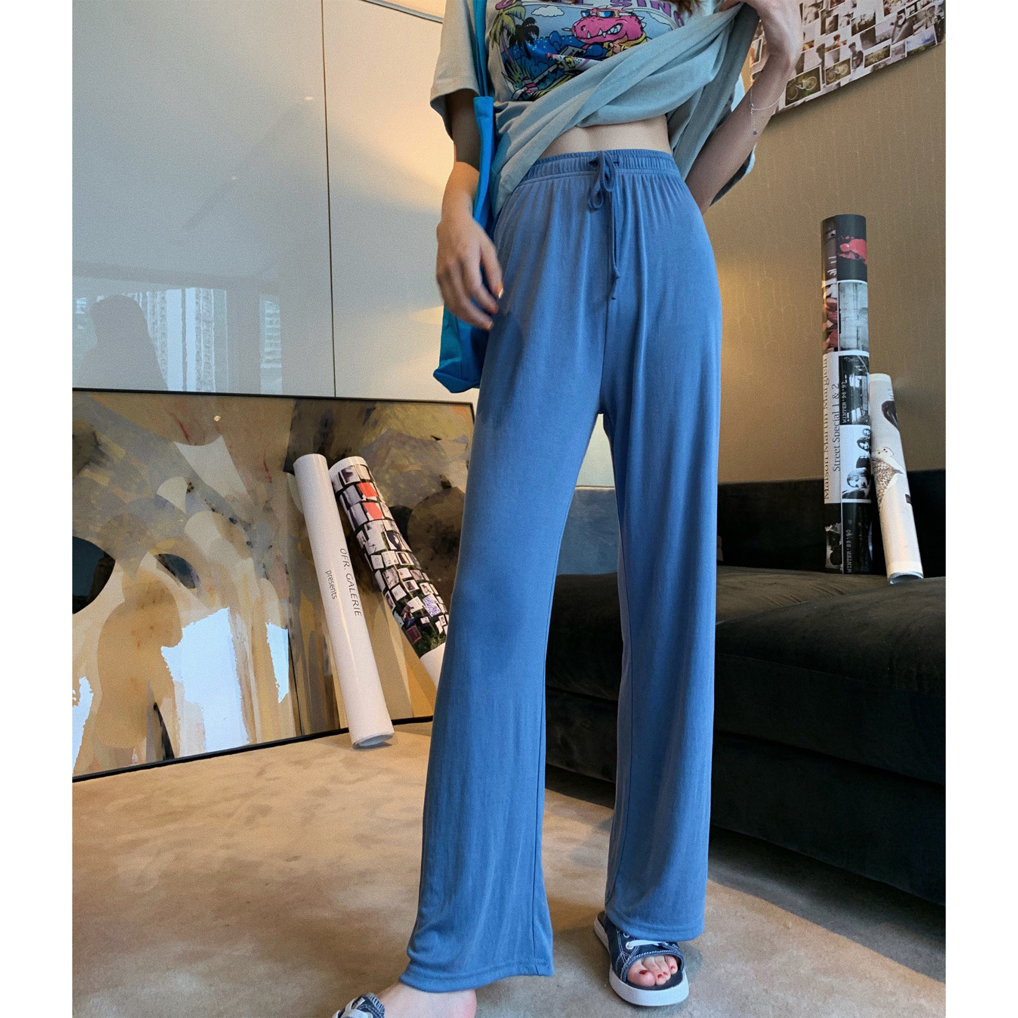 ZY喜哥2019新款高腰坠感阔腿裤显瘦洋气奶奶裤女夏百搭直筒休闲裤