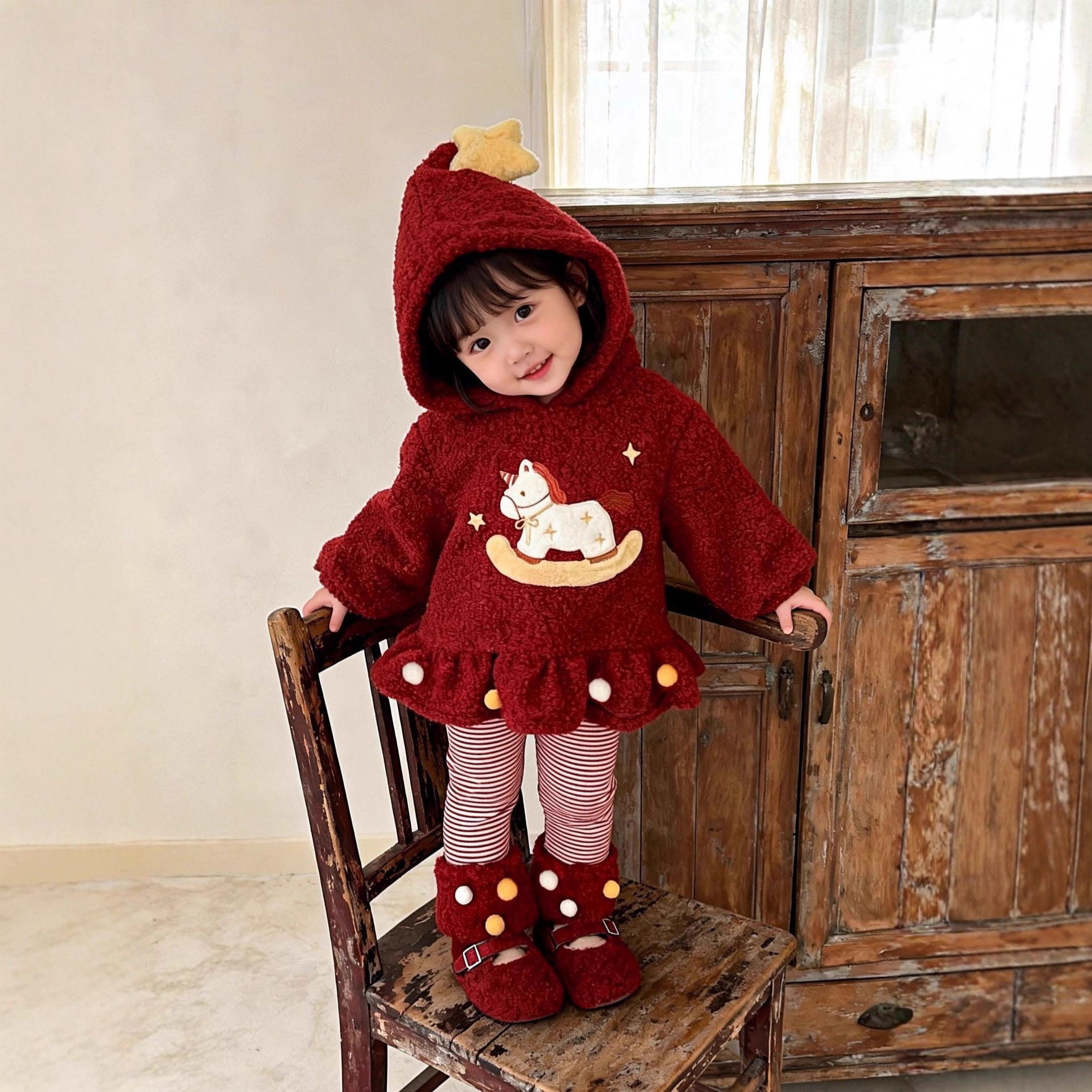 女童套装冬新款儿童加厚羊羔绒