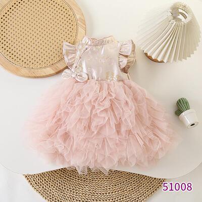天静童装2025年童夏季新款女童连衣裙儿蓬生日周岁51008礼服蓬公