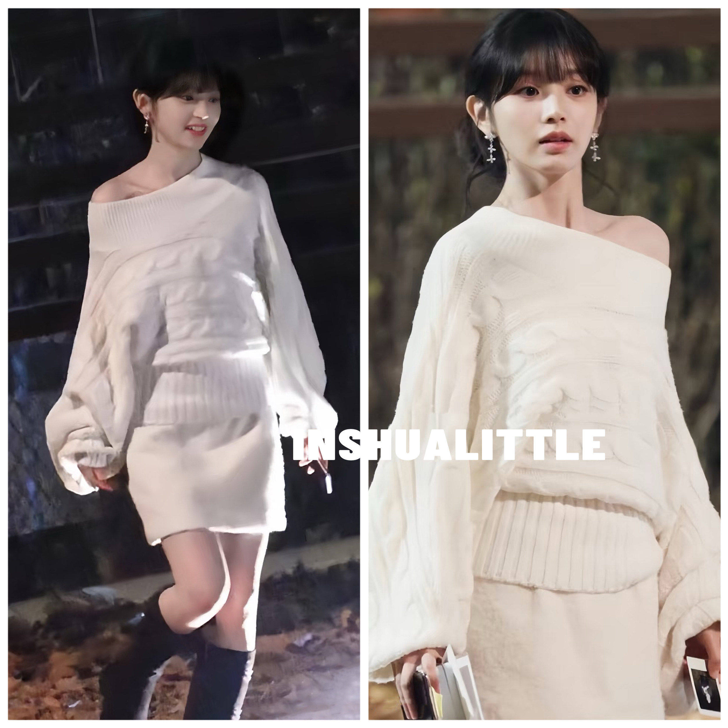 INISK3.16/田曦薇同款~ 26s新款斜肩针织毛衣长袖 女士