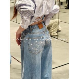 INISK 超绝松弛感！05/21 新品 25ss烫钻高腰牛仔裤 弯刀裤女