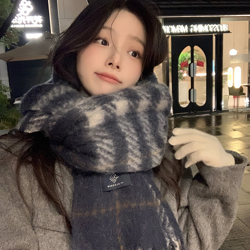 韩版马海毛格纹流苏围巾女冬季慵懒风加厚保暖护颈高级感百搭围脖,服饰配件/皮带/帽子/围巾,围巾/丝巾/披肩,淘宝优惠券,粉丝福利购,淘宝优惠卷